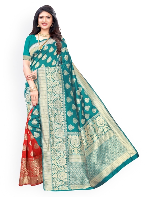 

KALINI Teal Ethnic Motifs Embroidered Heavy Work Banarasi Saree