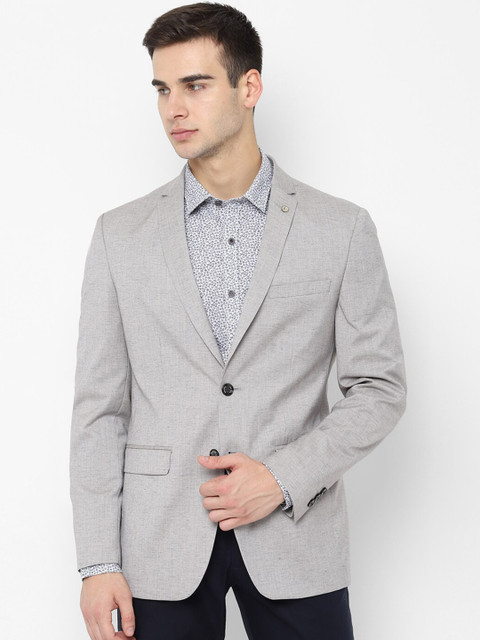

Allen Solly Men Grey Self-Design Slim-Fit Single-Breasted Party Blazer