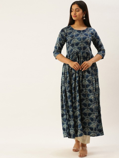 

Ethnic basket Women Blue & Beige Ethnic Motifs Printed Anarkali Kurta