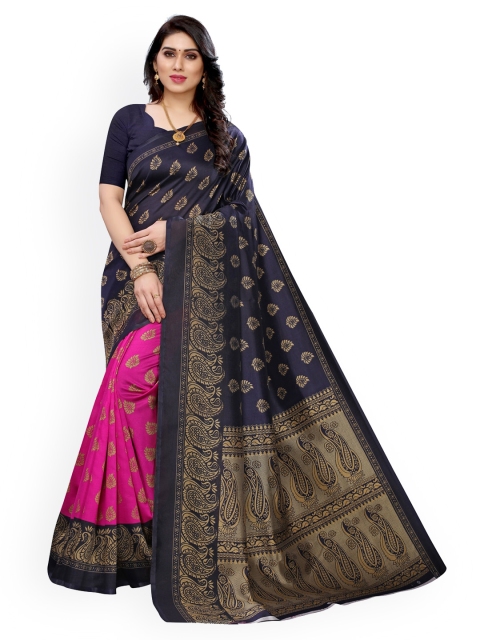 

KALINI Navy Blue Ethnic Motifs Sequinned Saree