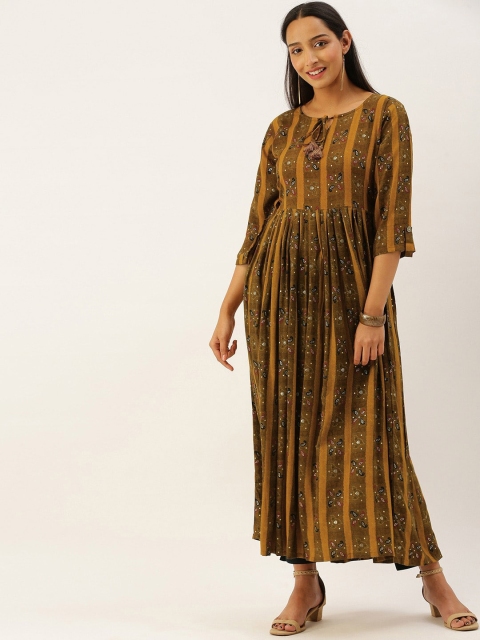 

Ethnic basket Women Brown Ethnic Motifs Printed Anarkali Kurta
