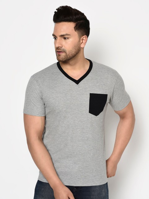 

ELEGANCE Men Grey V-Neck T-shirt