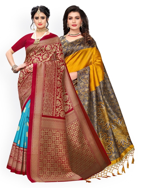 

KALINI Pack of 2 Yellow & Red Ethnic Motifs Art Silk Saree