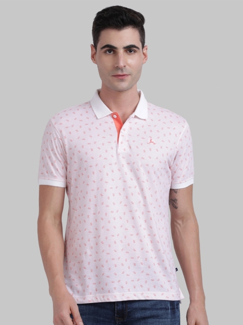 

Parx Men Orange & White Floral Printed Cotton Polo Collar T-shirt
