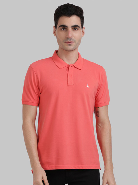 

Parx Men Orange & geranium pink Polo Collar T-shirt