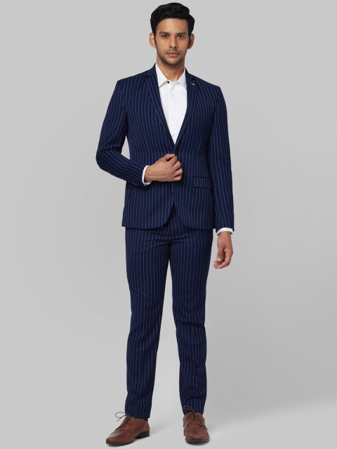

Park Avenue Men Navy Blue & White Striped Regular-Fit Single-Breasted Formal Suit