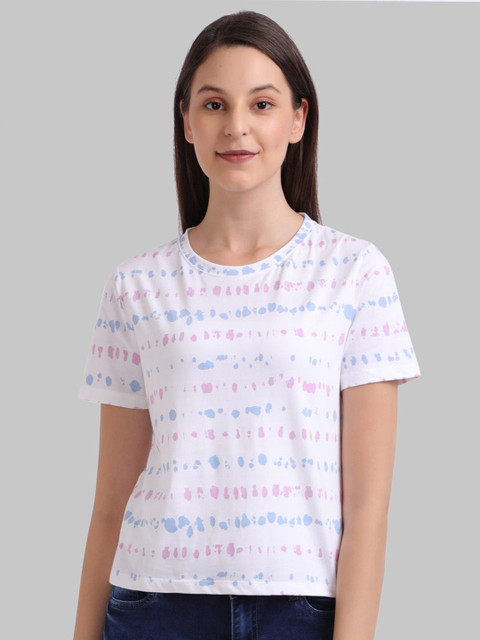 

Parx Women White & Blue Dye Stripe Round Neck T-Shirt