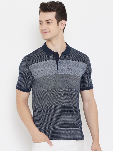 

Duke Men Navy Blue & Grey Striped Polo Collar T-shirt