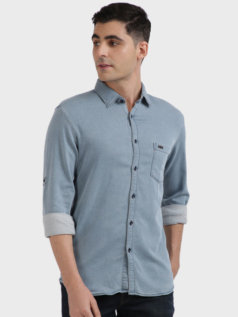 

Parx Men Blue Slim Fit Solid Cotton Casual Shirt