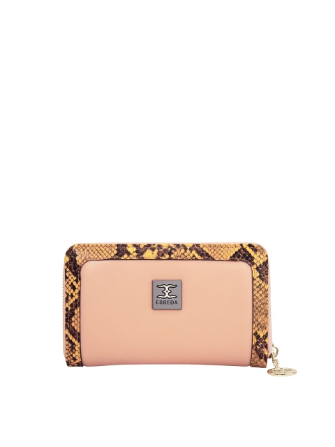 

ESBEDA Women Orange & Yellow Snake-Skin Printed Zip Around Wallet