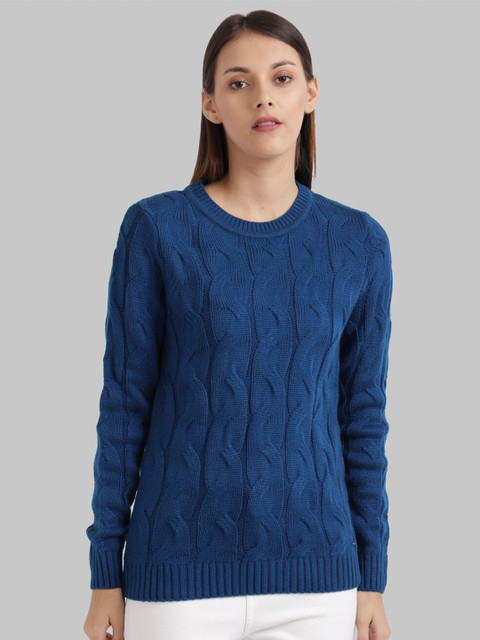 

Parx Women Blue Self Design Pullover Sweater