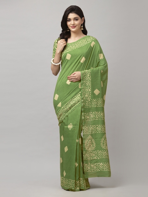

KALINI Green Batik Printed Polycotton Saree