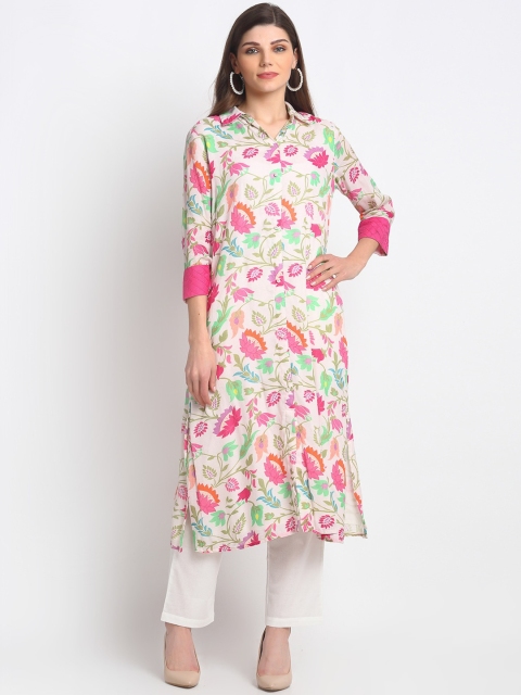

REME Women White & Pink Floral Printed Kurta