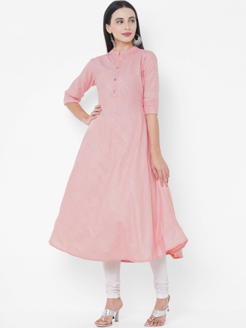 

FASHOR Women Peach Striped Kurta