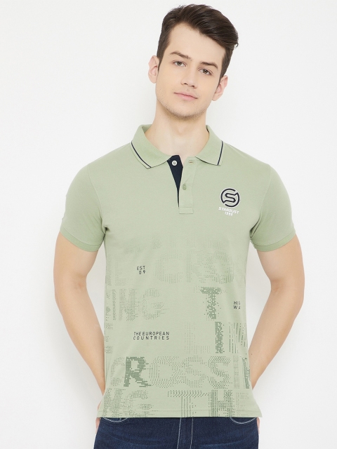 

Duke Men Green Typography Printed Polo Collar T-shirt