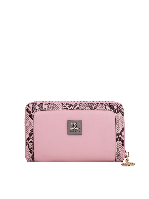 

ESBEDA Women Pink & Black Animal Skin Textured Zip Around Wallet