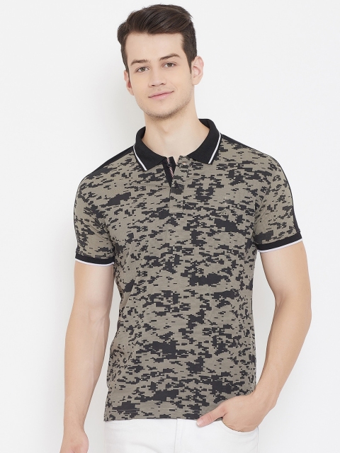 

Duke Men Beige Camouflage Printed Polo Collar Cotton T-shirt