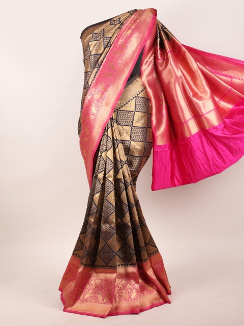 

Pothys Navy Blue & Pink Woven Design Zari Pure Silk Banarasi Saree