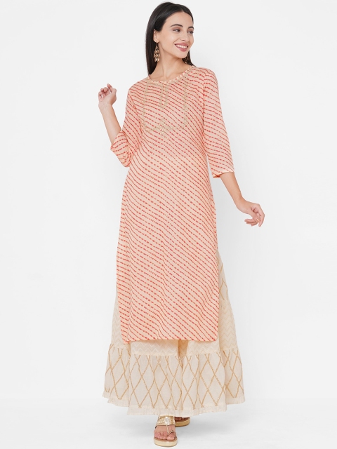 

FASHOR Women Peach Printed Kurta