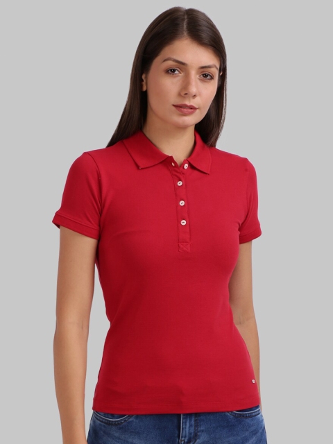 

Parx Women Red Solid Polo Collar T-Shirt