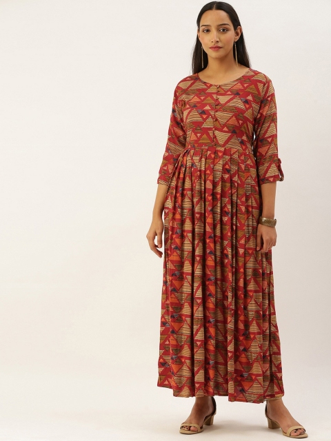 

Ethnic basket Women Red Geometric Printed Anarkali Kurta