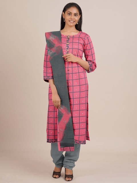 

Pothys Pink & Grey Printed Unstitched Dress Material