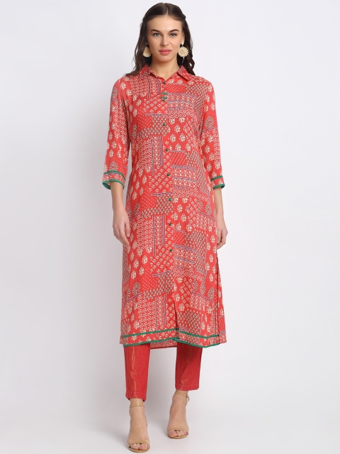 

REME Women Red & Off White Floral Printed Kurta