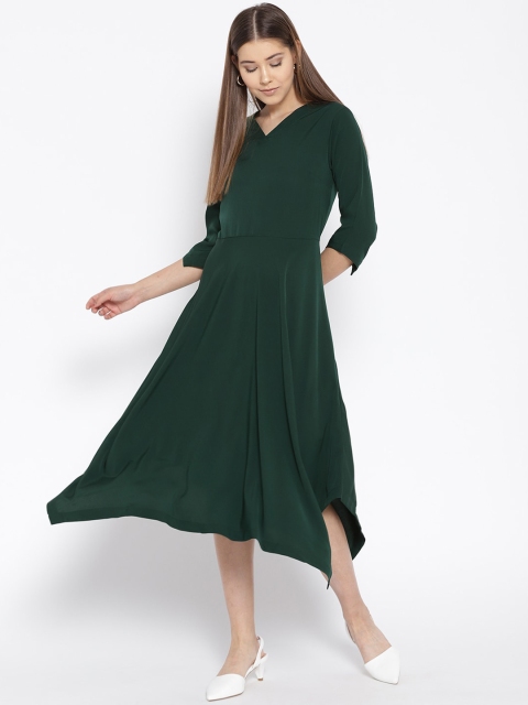 

Cottinfab Green Crepe A-Line Midi Dress