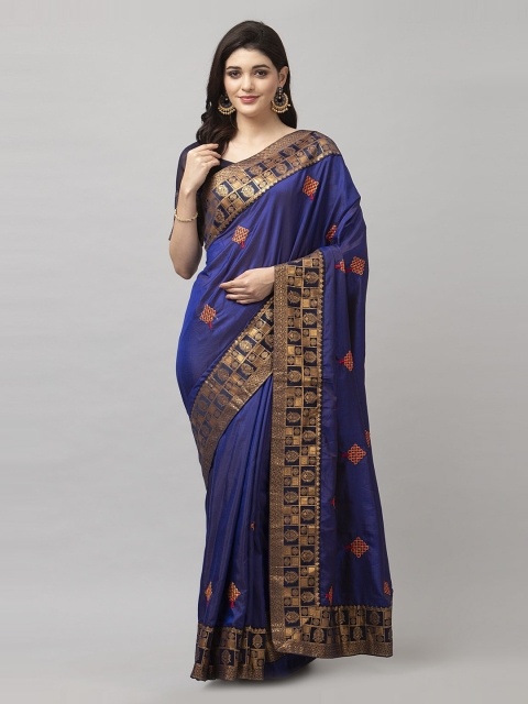 

KALINI Blue Ethnic Motifs Embroidered Heavy Work Saree
