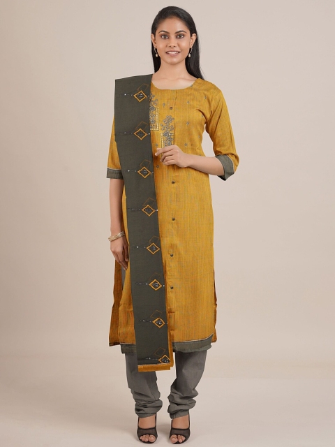 

Pothys Mustard & Grey Printed Unstitched Dress Material