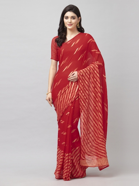 

KALINI Red Striped Pure Georgette Saree