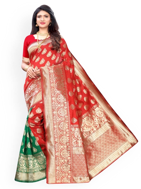 KALINI Red Woven Design Embroidered Heavy Work Banarasi Saree