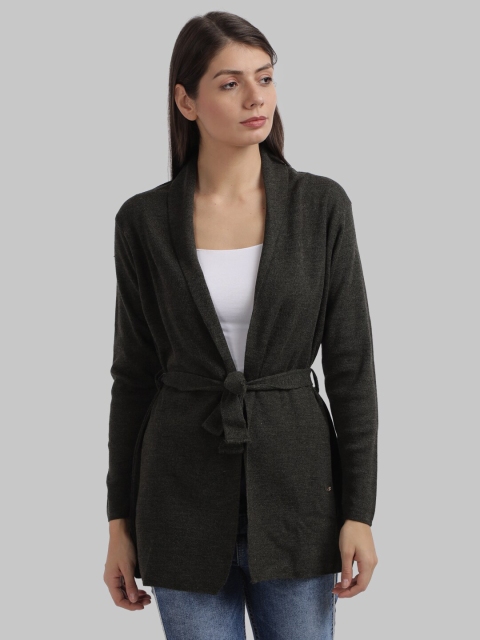

Parx Women Green Solid Acrylic Longline Front-Open Sweater