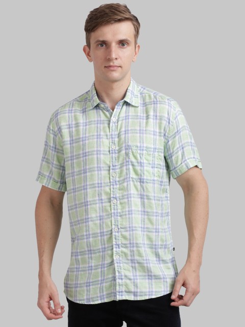 

Parx Men Green & Blue Slim Fit Checked Casual Shirt
