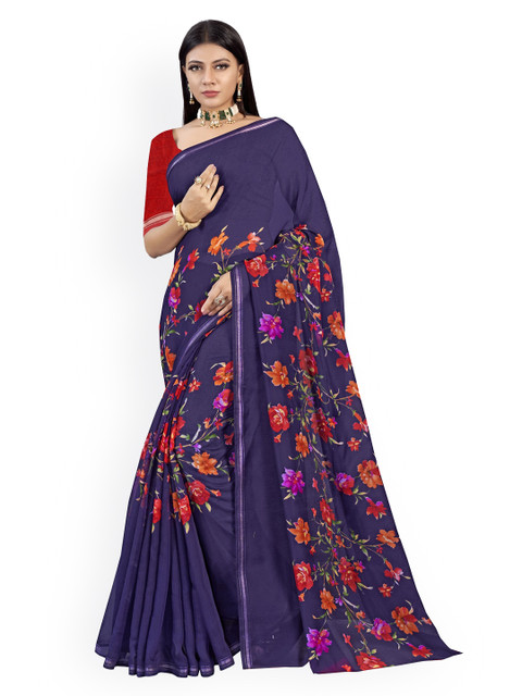 

KALINI Navy Blue Floral Embroidered Heavy Work Saree