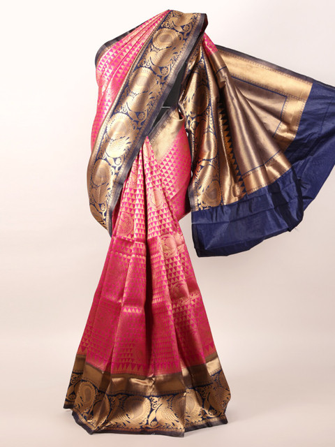 

Pothys Pink & Golden Ethnic Motifs Zari Pure Silk Banarasi Saree