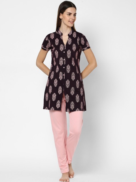 

Sweet Dreams Women Burgundy & Pink Printed Night suit