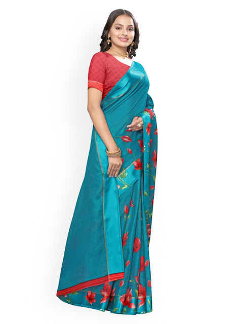 

KALINI Blue Floral Patchwork Heavy Work Saree