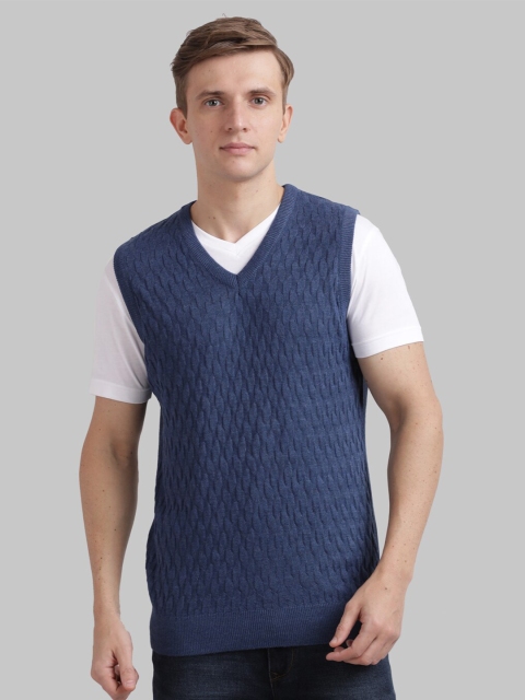 

Parx Men Blue Self Design Sweater Vest