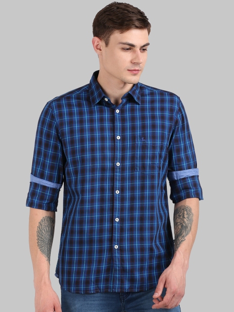 

Parx Men Blue & Black Slim Fit Checked Casual Shirt