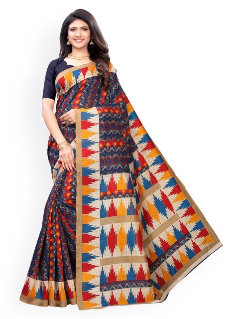

KALINI Navy Blue Ethnic Motifs Patchwork Heavy Work Saree