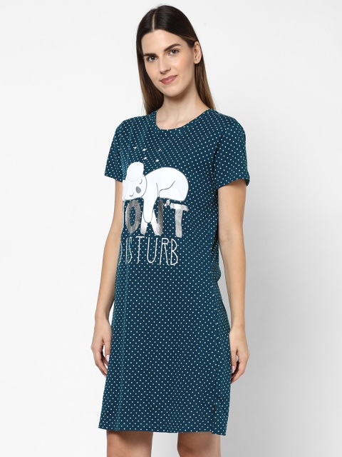 

Sweet Dreams Teal Blue & White Printed Cotton Sleep Shirt
