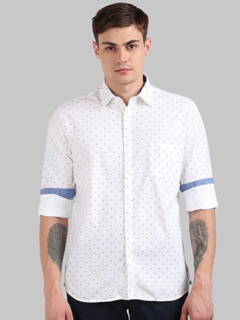 

Parx Men White & Blue Slim Fit Printed Cotton Casual Shirt