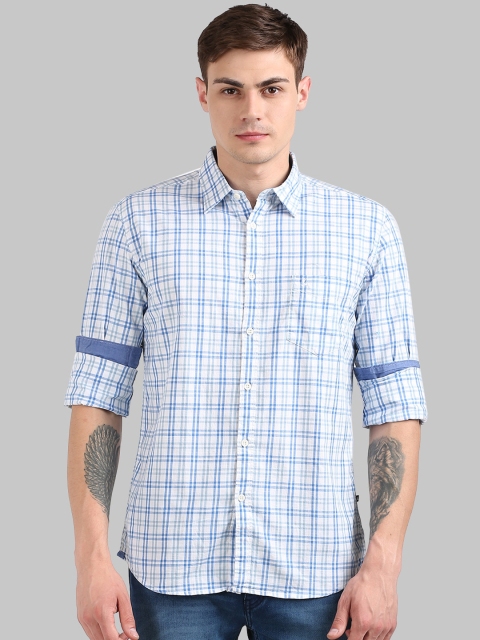 

Parx Men White & Blue Checked Slim Fit Casual Shirt