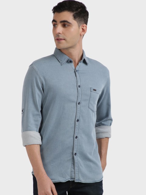 

Parx Men Blue Solid Slim Fit Casual Shirt