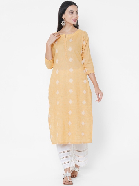 

FASHOR Women Yellow Geometric Extended Sleeves Kurta