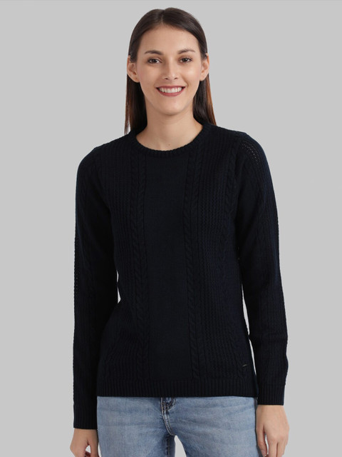 

Parx Women Navy Blue Self Design Pullover Sweater