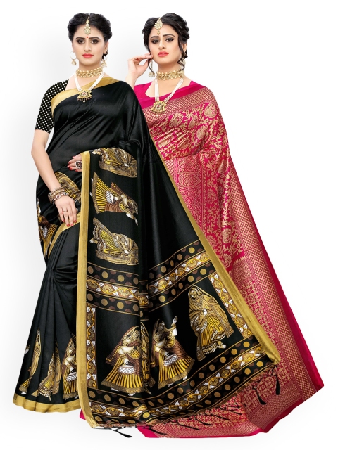 

KALINI Pack Of 2 Black & Red Ethnic Motifs Zari Art Silk Sarees