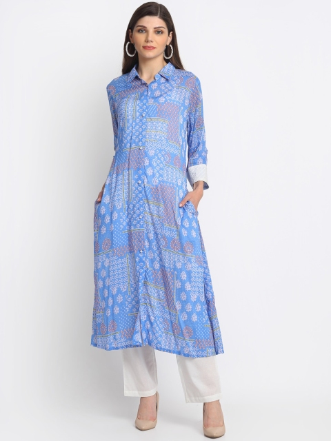 

REME Women Blue Ethnic Motifs Printed Kurta
