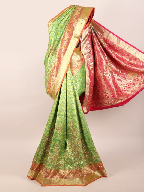 

Pothys Green & Gold Woven Design Zari Pure Silk Kanjeevaram Saree
